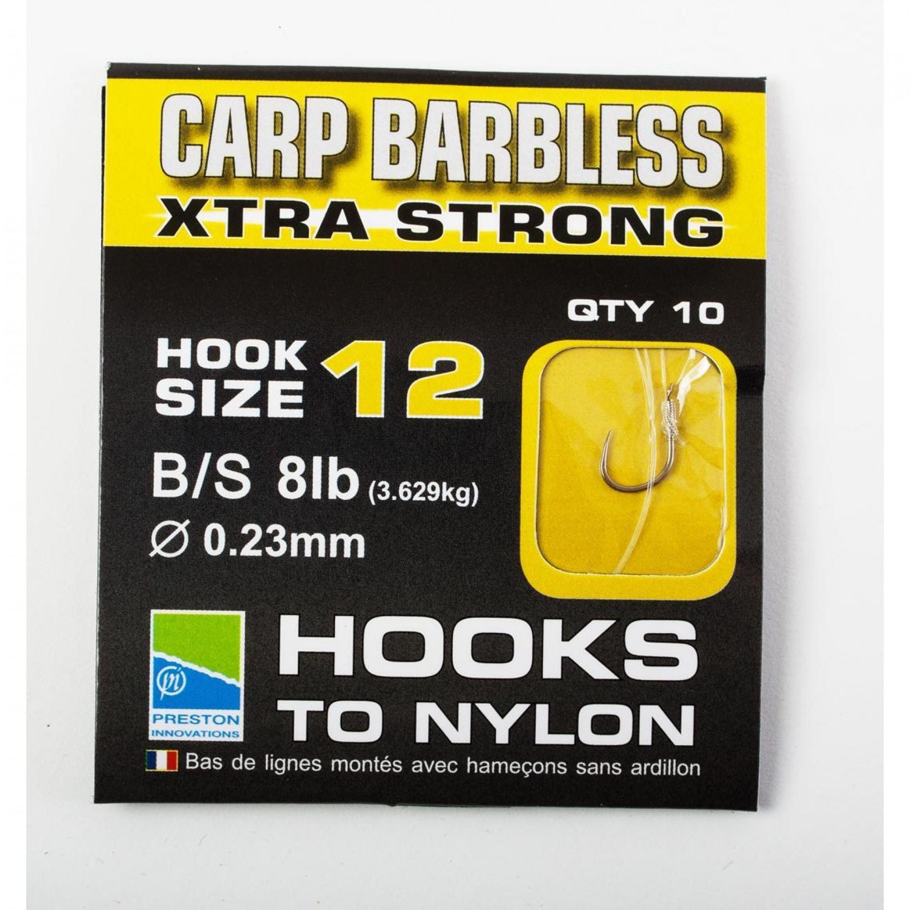 Anzuelos sin púas Preston Carp Xtra Strong Hooks To Nylon Size 12