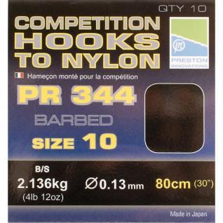 Ganchos montados Preston Competition 344 Hooks To Nylon Size 10